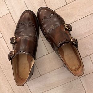 Brown Double Monk Strap Leather Shoes